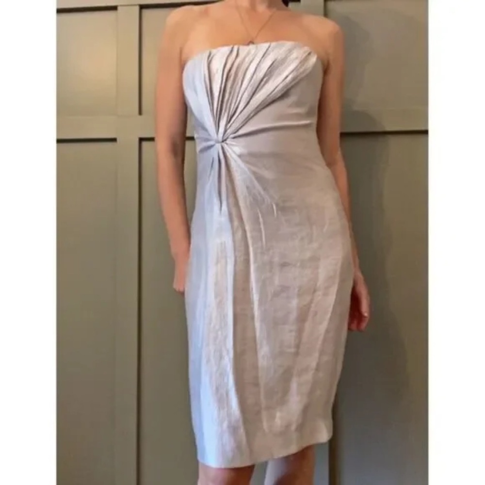 Tufi Duek Metallic Silver Strapless Cocktail Dress Size Small